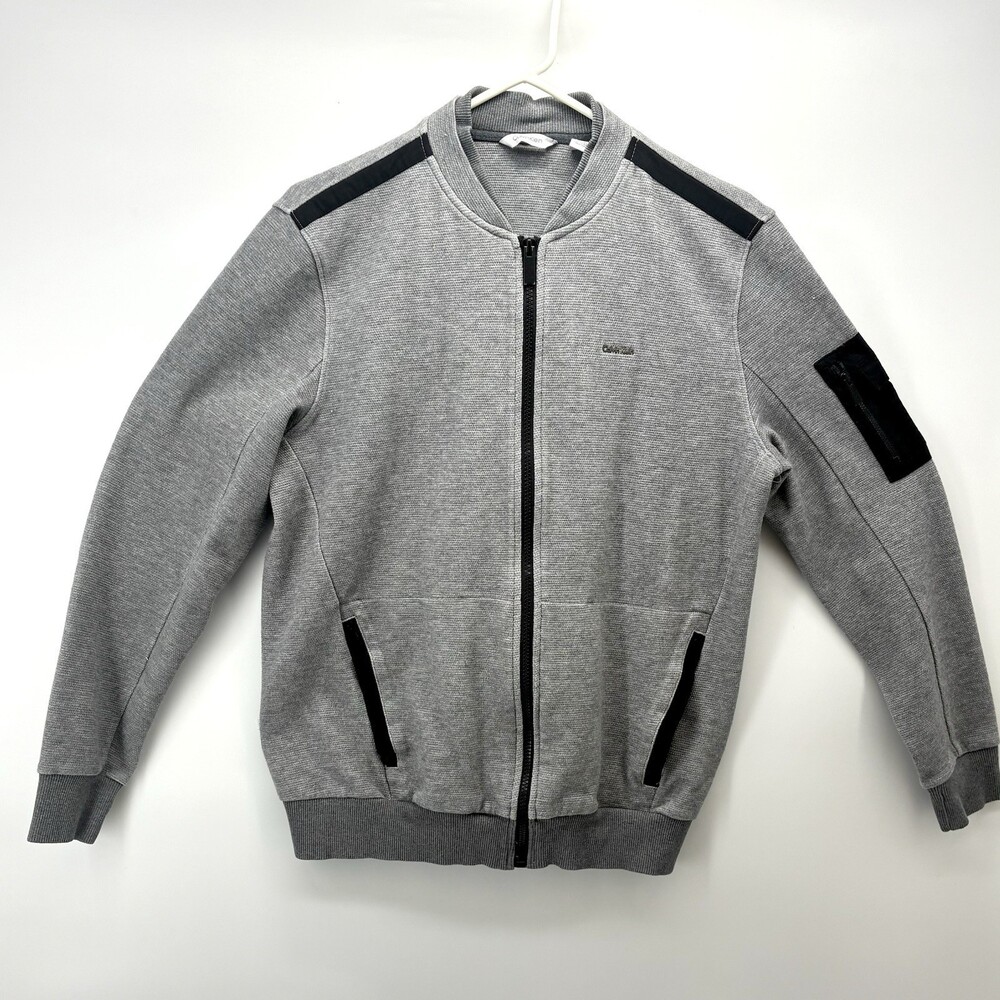Calvin Klein Men's Full Zip Bomber Sweatshirt Jacket Gray Black Small (R)